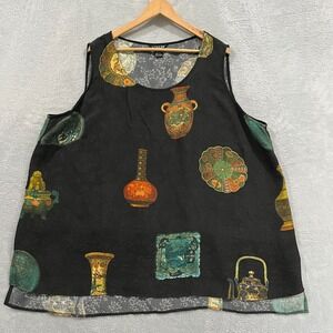 Citron Santa Monica 4X Silk Tank Top Black Floral Witchy Boho Sleeveless‎